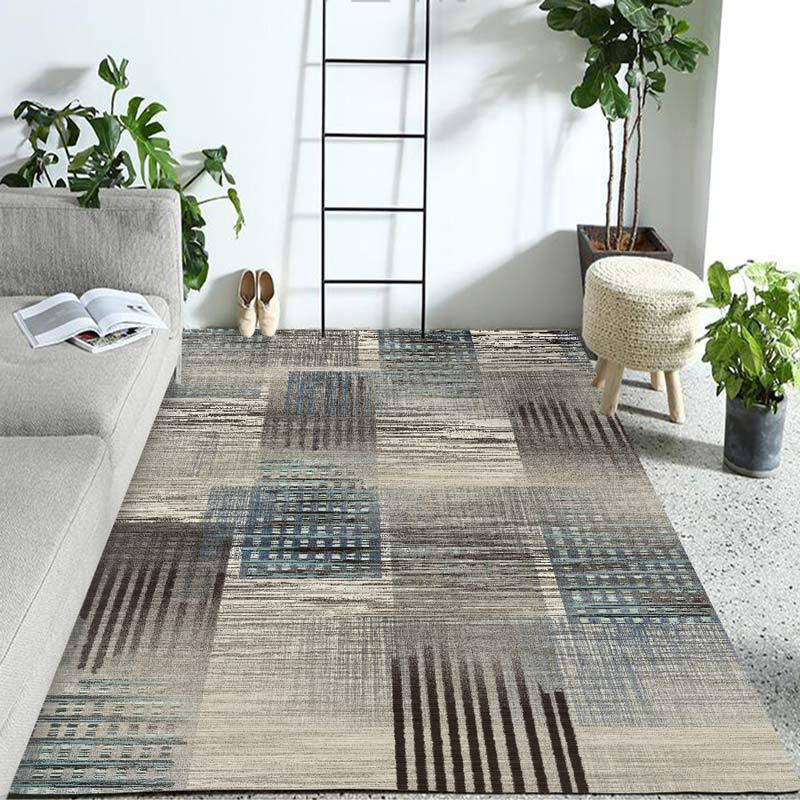 Lisslune | Ivory Home Decoration Carpet Novelty Geometric Stripe Pattern Area Rug Polyester Washable Rug