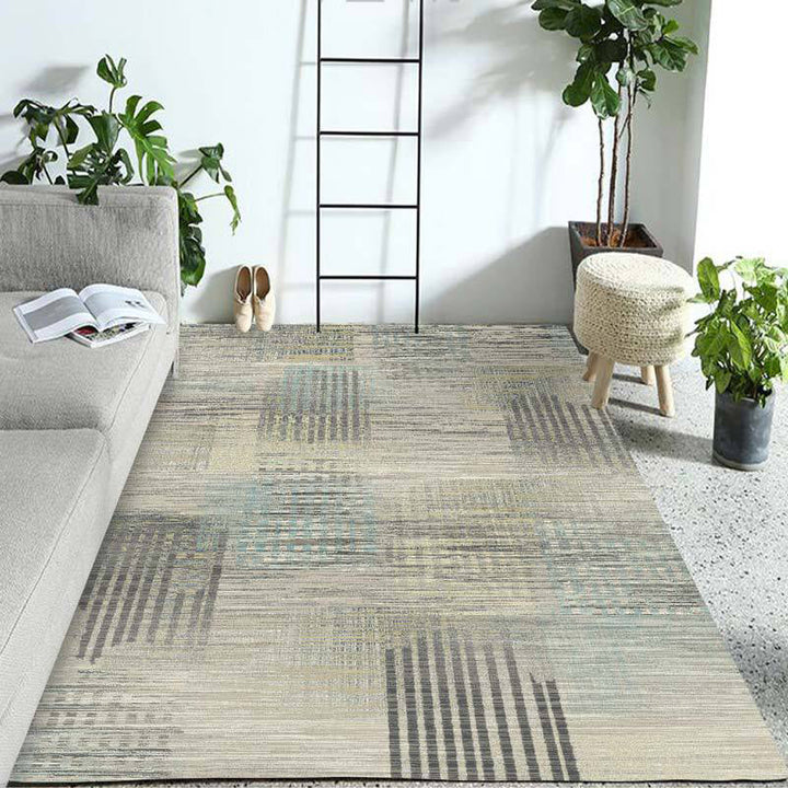 Lisslune | Ivory Home Decoration Carpet Novelty Geometric Stripe Pattern Area Rug Polyester Washable Rug