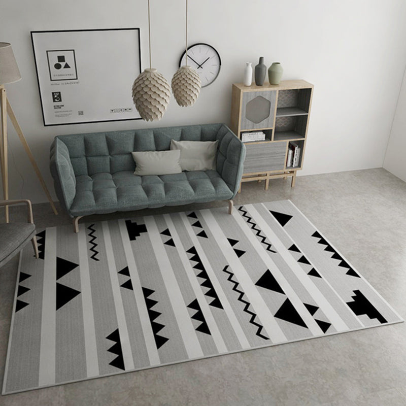 Lisslune | Gray Home Decoration Mat New Geometric Triangle Stripe Pattern Area Rug Polyester Washable Rug