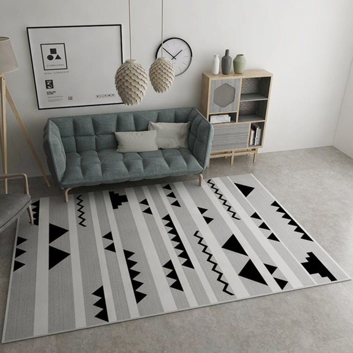 Lisslune | Gray Home Decoration Mat New Geometric Triangle Stripe Pattern Area Rug Polyester Washable Rug