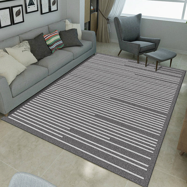 Lisslune | Simple Novelty Carpet in Grey Stripes Print Area Rug Polyester Washable Carpet for Living Room