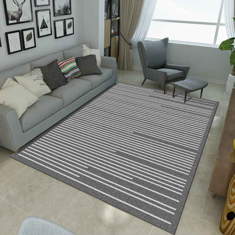 Lisslune | Simple Novelty Carpet in Grey Stripes Print Area Rug Polyester Washable Carpet for Living Room