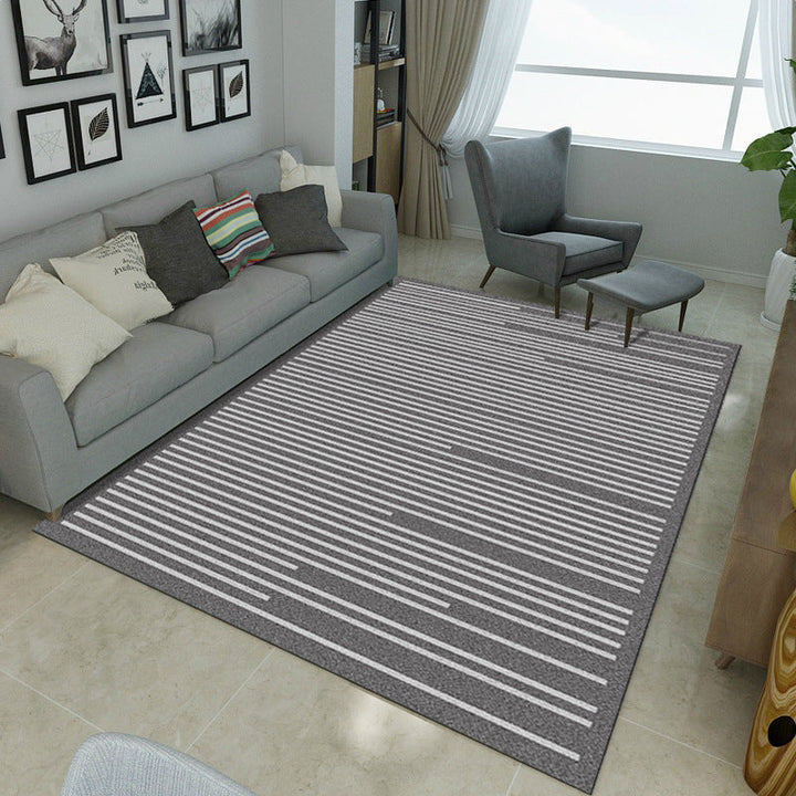 Lisslune | Simple Novelty Carpet in Grey Stripes Print Area Rug Polyester Washable Carpet for Living Room