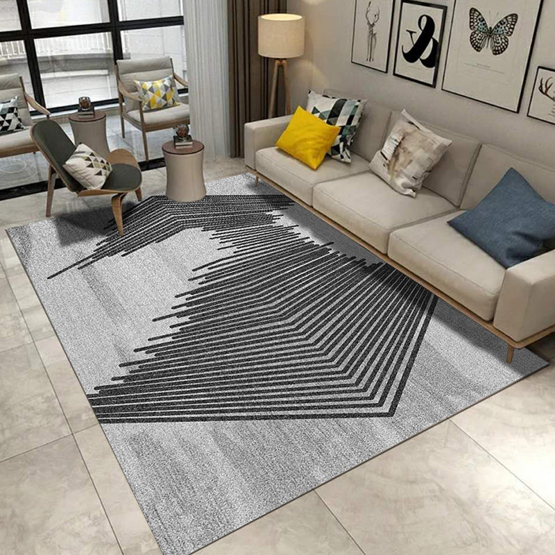 Lisslune | Simple Novelty Carpet in Grey Stripes Print Area Rug Polyester Washable Carpet for Living Room