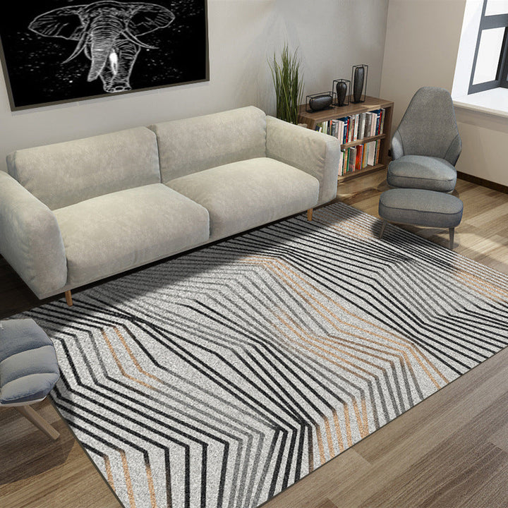 Lisslune | Simple Novelty Carpet in Grey Stripes Print Area Rug Polyester Washable Carpet for Living Room