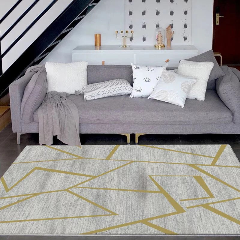 Lisslune | Novelty Bedroom Rug in Gray Geometry Irregular Lines Print Rug Polyester Washable Area Rug
