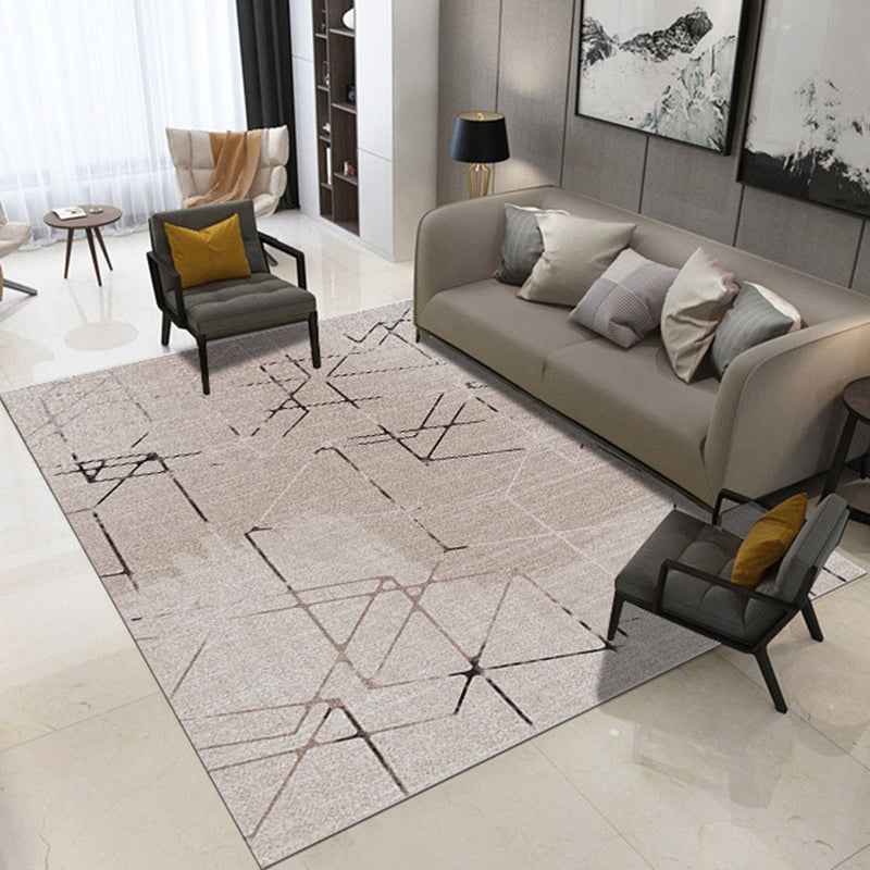 Lisslune | Novelty Bedroom Rug in Ivory and Brown Geometric Triangle Print Rug Polyester Washable Area Rug