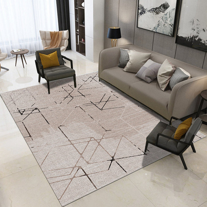 Lisslune | Novelty Bedroom Rug in Ivory and Brown Geometric Triangle Print Rug Polyester Washable Area Rug