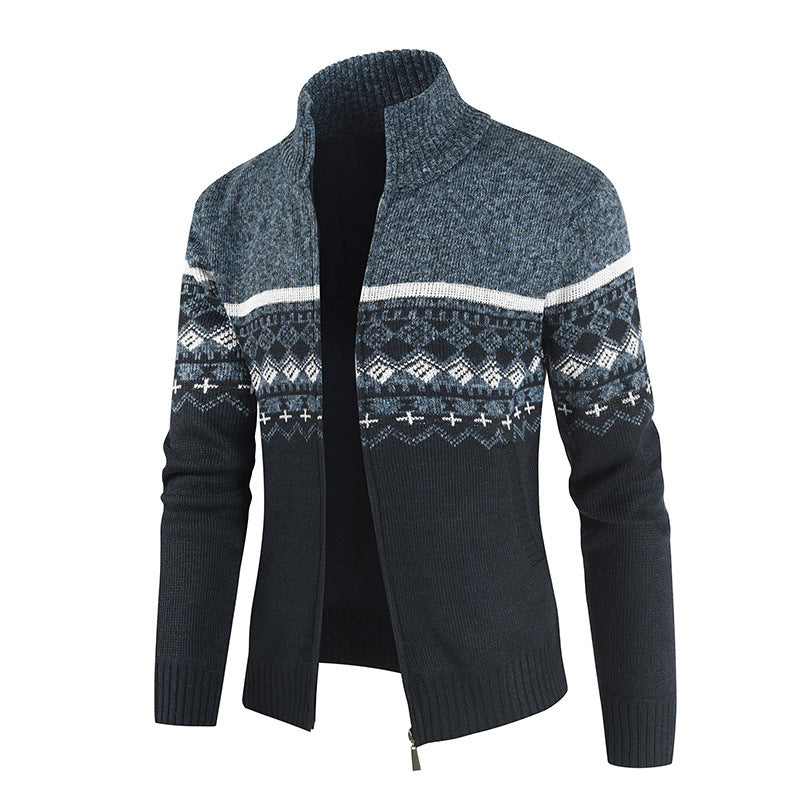 Men's fashionable cardigan with high collar and graphic pattern Lisslune