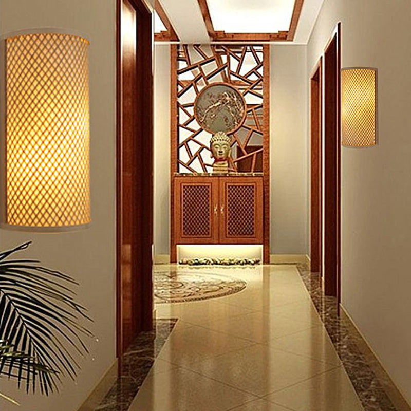 Lisslune | Half-cylindrical wall lamp for flush mounting Minimalist bamboo 1 head hallway wall light in beige