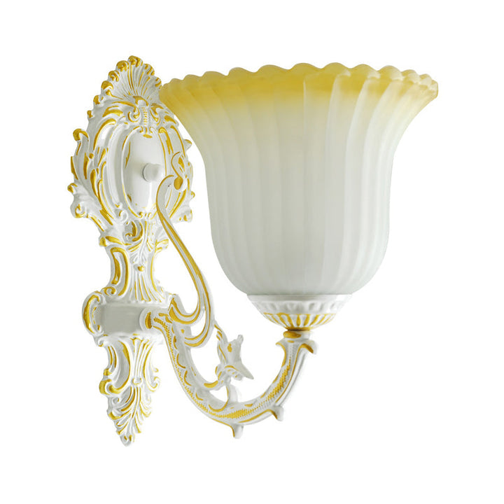 Skørter | 1 Bulb Cream Glass Wall Light Vintage White Floral Kitchen Wall Mount Lighting Fixture