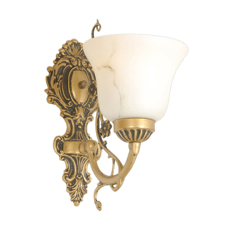 Skørter | 1 Bulb Cream Glass Wall Light Vintage White Floral Kitchen Wall Mount Lighting Fixture