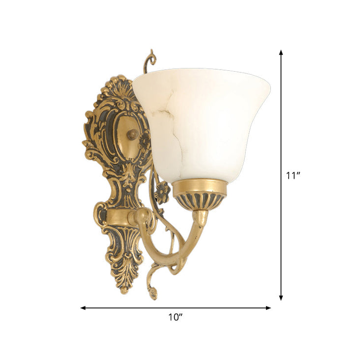Skørter | 1 Bulb Cream Glass Wall Light Vintage White Floral Kitchen Wall Mount Lighting Fixture