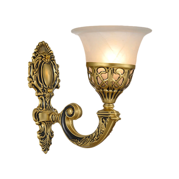 Skørter | Flared Shade Bedroom Wall Light Retro Opal Matte Glass Single Bronze Wall Mount Light