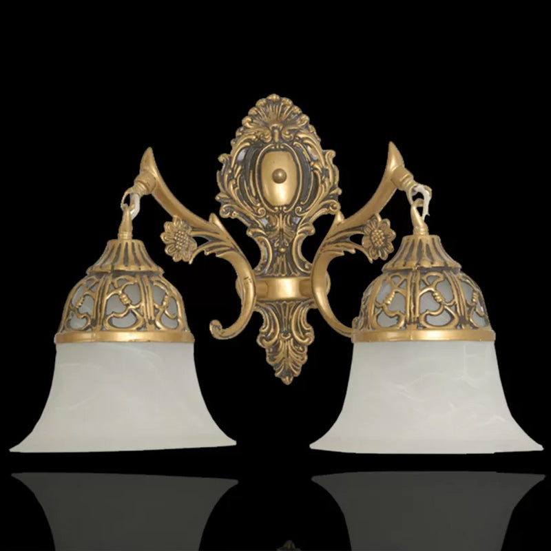 Skørter | Antiqued Flared Wall Lamp 2 Heads Opal Matte Glass Wall Lamp in Bronze