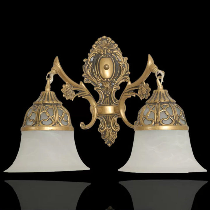 Skørter | Antiqued Flared Wall Lamp 2 Heads Opal Matte Glass Wall Lamp in Bronze