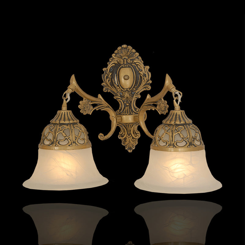 Skørter | Antiqued Flared Wall Lamp 2 Heads Opal Matte Glass Wall Lamp in Bronze