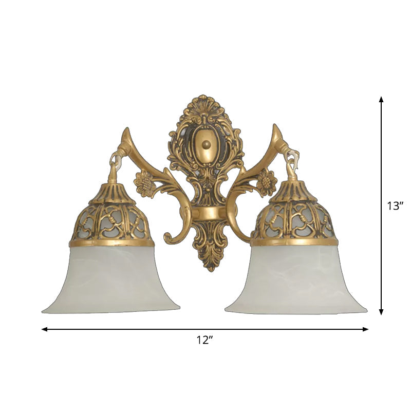 Skørter | Antiqued Flared Wall Lamp 2 Heads Opal Matte Glass Wall Lamp in Bronze