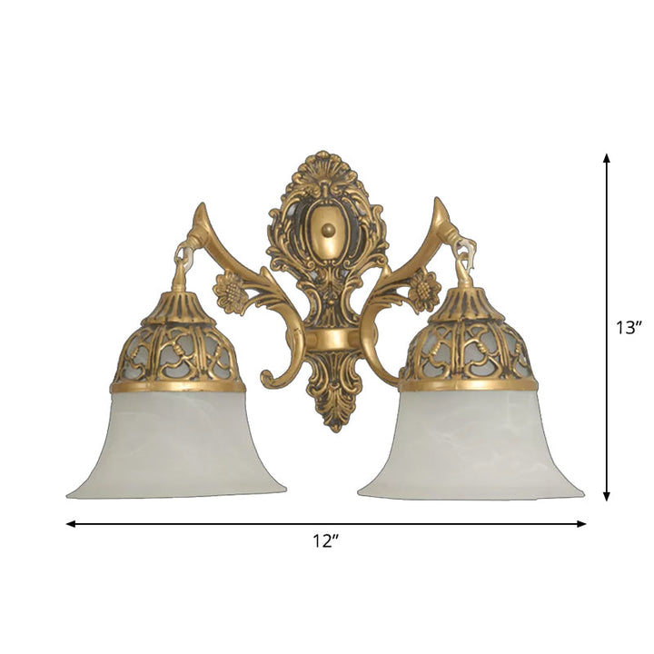 Skørter | Antiqued Flared Wall Lamp 2 Heads Opal Matte Glass Wall Lamp in Bronze