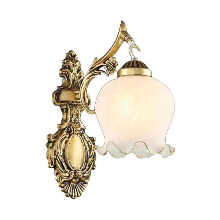 Skørter | Frosted Glass White/Bronze Wall Lamp with Salad Trim Shade 1 Head Traditional Wall Lamp