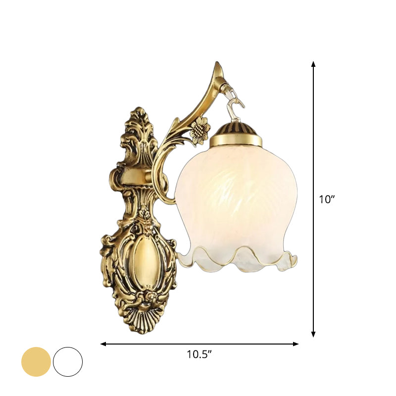 Skørter | Frosted Glass White/Bronze Wall Lamp with Salad Trim Shade 1 Head Traditional Wall Lamp