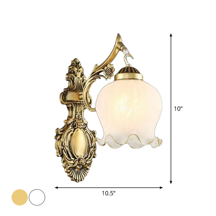 Skørter | Frosted Glass White/Bronze Wall Lamp with Salad Trim Shade 1 Head Traditional Wall Lamp