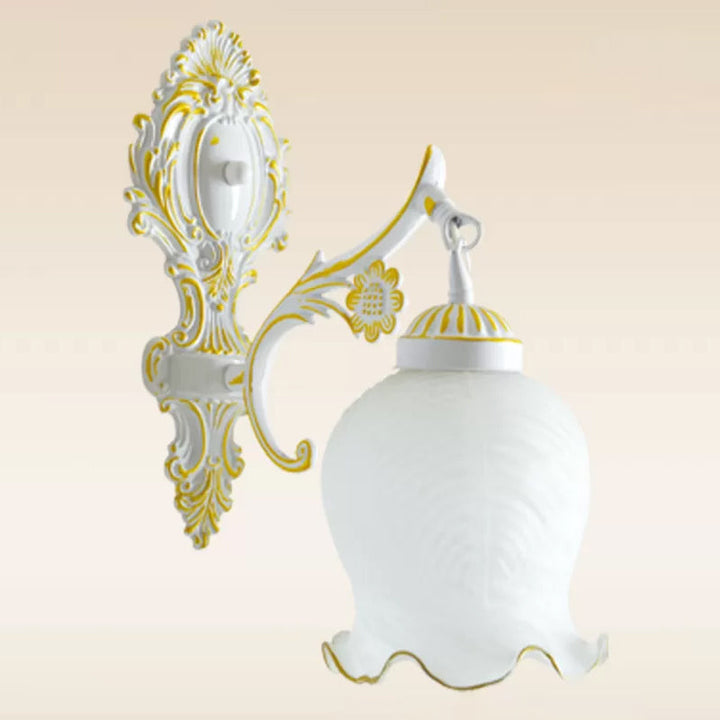 Skørter | Frosted Glass White/Bronze Wall Lamp with Salad Trim Shade 1 Head Traditional Wall Lamp