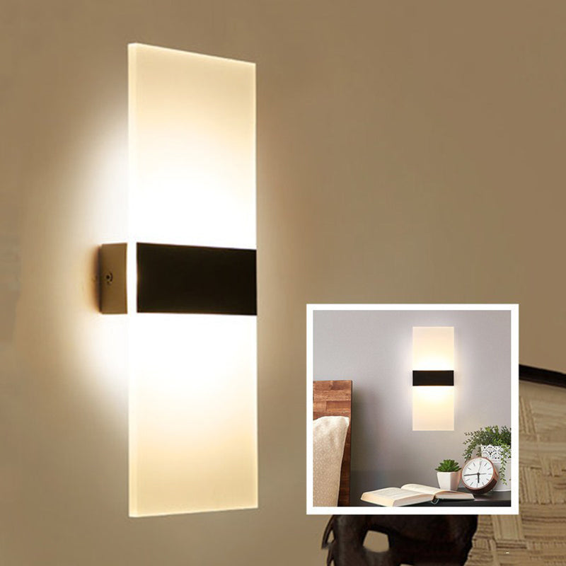 Lisslune | Black/White Rectangular LED Wall Light Minimalist Acrylic Thinnest Wall Mounted Lamp in Warm/White Light, 11.5"/16" B