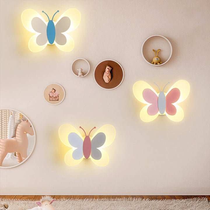 Lisslune | Butterfly LED Wall Light Cartoon Acrylic Pink/White/Blue LED Wall Lighting in Warm/White Light for Kindergarten