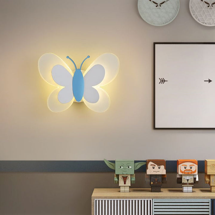 Lisslune | Butterfly LED Wall Light Cartoon Acrylic Pink/White/Blue LED Wall Lighting in Warm/White Light for Kindergarten