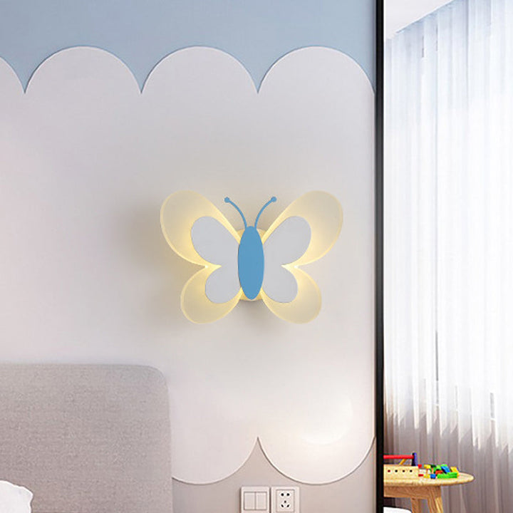 Lisslune | Butterfly LED Wall Light Cartoon Acrylic Pink/White/Blue LED Wall Lighting in Warm/White Light for Kindergarten