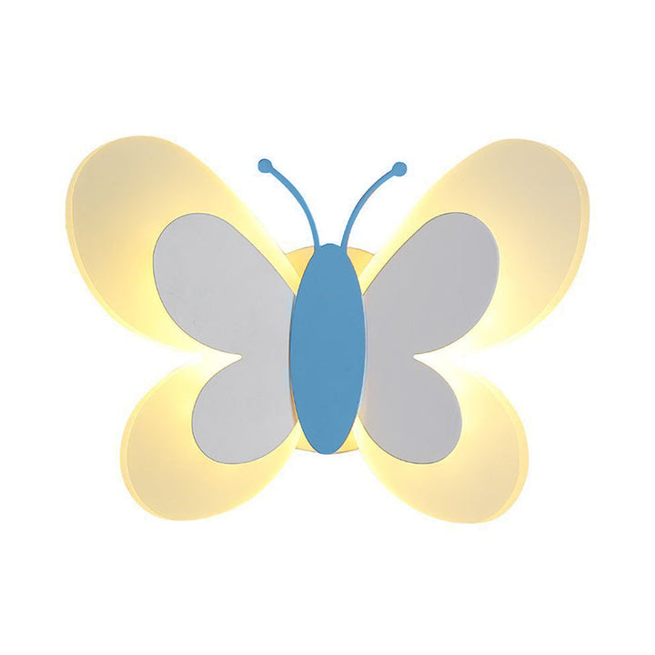 Lisslune | Butterfly LED Wall Light Cartoon Acrylic Pink/White/Blue LED Wall Lighting in Warm/White Light for Kindergarten