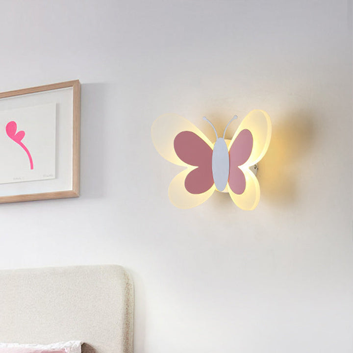 Lisslune | Butterfly LED Wall Light Cartoon Acrylic Pink/White/Blue LED Wall Lighting in Warm/White Light for Kindergarten