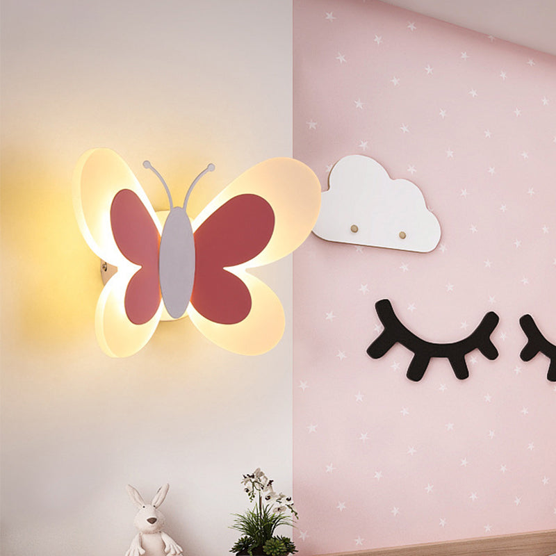 Lisslune | Butterfly LED Wall Light Cartoon Acrylic Pink/White/Blue LED Wall Lighting in Warm/White Light for Kindergarten