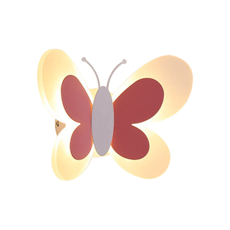 Lisslune | Butterfly LED Wall Light Cartoon Acrylic Pink/White/Blue LED Wall Lighting in Warm/White Light for Kindergarten