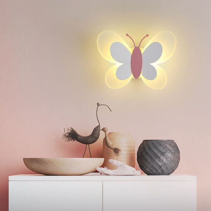 Lisslune | Butterfly LED Wall Light Cartoon Acrylic Pink/White/Blue LED Wall Lighting in Warm/White Light for Kindergarten