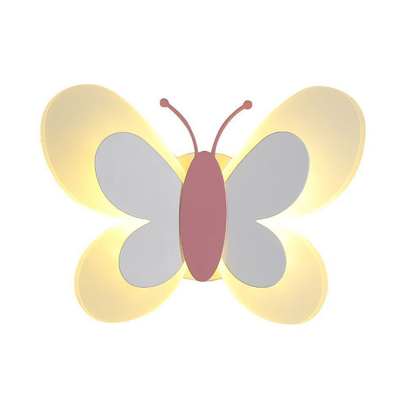 Lisslune | Butterfly LED Wall Light Cartoon Acrylic Pink/White/Blue LED Wall Lighting in Warm/White Light for Kindergarten