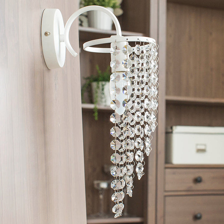 Skørter | Kids White Wall Lamp Bare Bulb 1 Head Metal Wall Light with Crystal Bead for Hallway