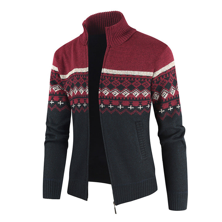Men's fashionable cardigan with high collar and graphic pattern Lisslune