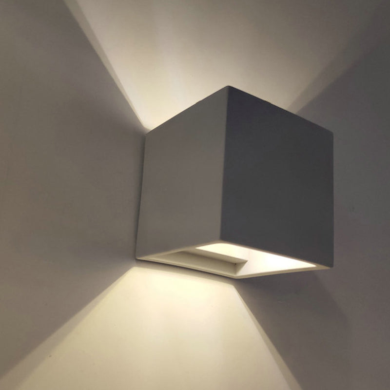 Lisslune | Cube/Cuboid Cement Flush Mount Wall Light Nordic 1 Head Gray Up Down Sconces Light for Stairs, 4"/5"/7" Wide