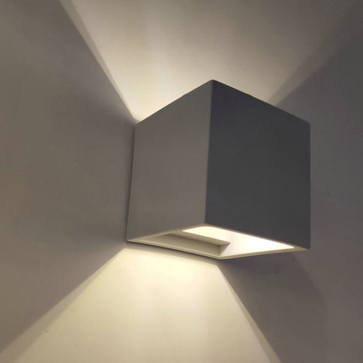 Lisslune | Cube/Cuboid Cement Flush Mount Wall Light Nordic 1 Head Gray Up Down Sconces Light for Stairs, 4"/5"/7" Wide