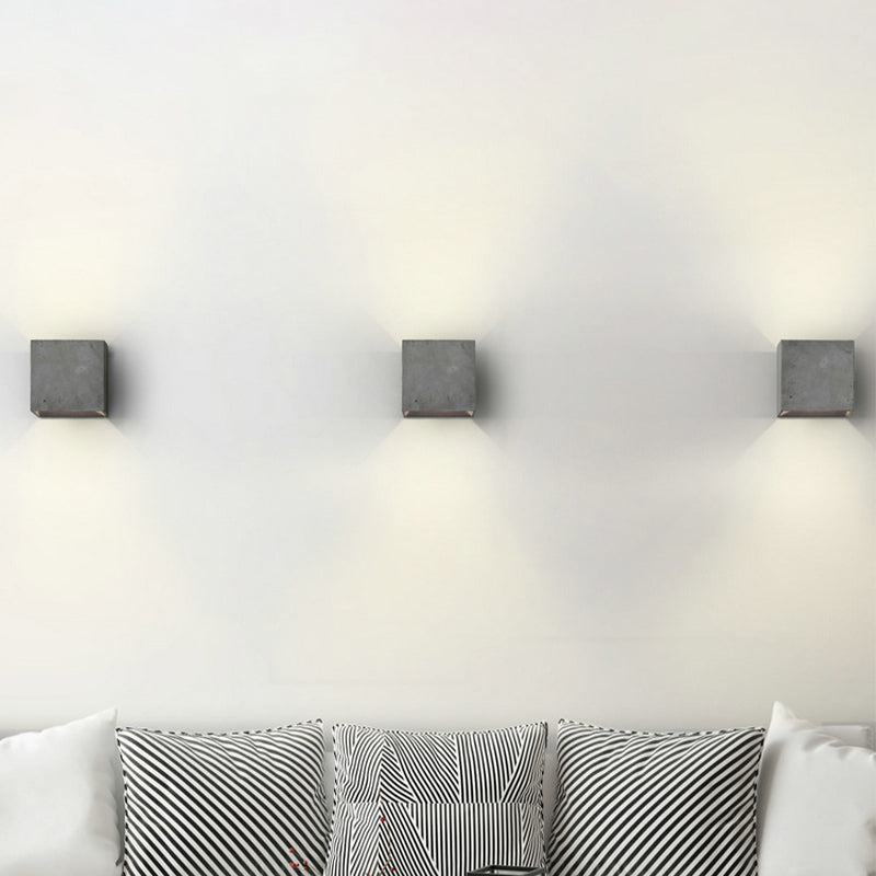 Lisslune | Cube/Cuboid Cement Flush Mount Wall Light Nordic 1 Head Gray Up Down Sconces Light for Stairs, 4"/5"/7" Wide