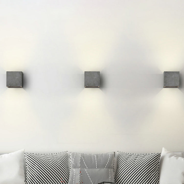 Lisslune | Cube/Cuboid Cement Flush Mount Wall Light Nordic 1 Head Gray Up Down Sconces Light for Stairs, 4"/5"/7" Wide