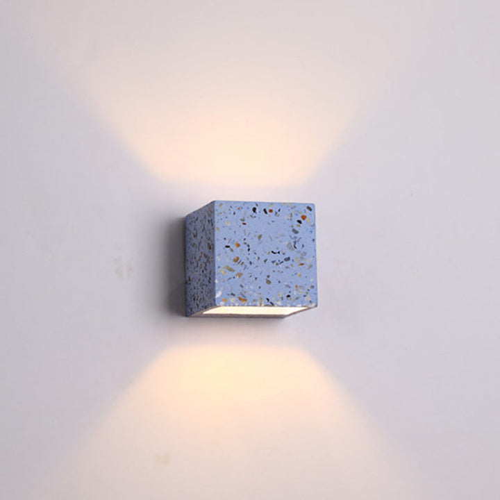 Lisslune | Nordic Style Cubic Up Down Wall Lamp Terrazzo 1 Lamp Hotel Wall Mount Light in Red/White/Blue