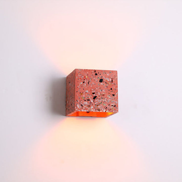 Lisslune | Nordic Style Cubic Up Down Wall Lamp Terrazzo 1 Lamp Hotel Wall Mount Light in Red/White/Blue