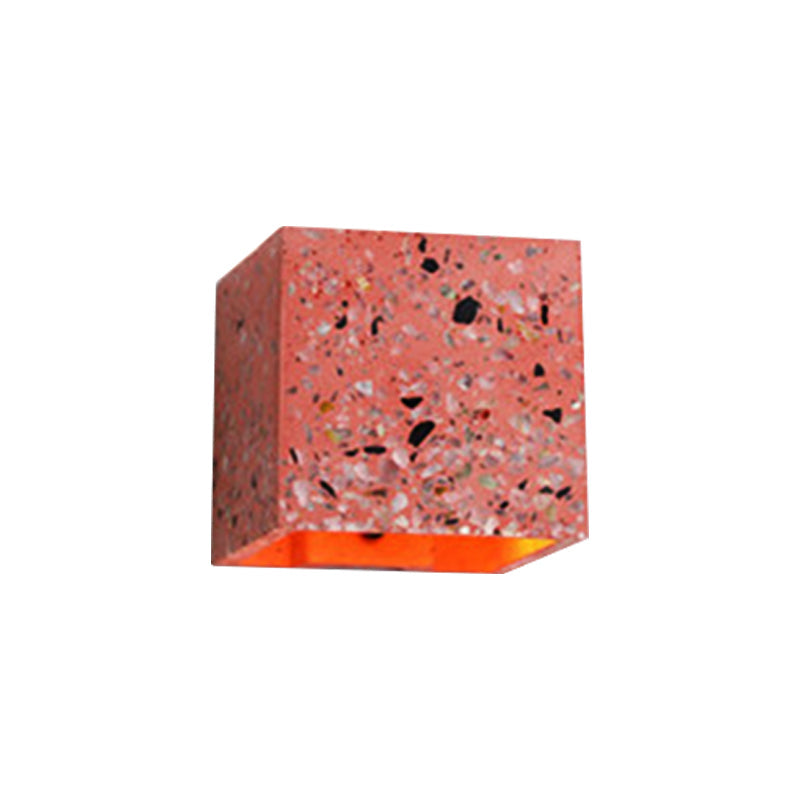 Lisslune | Nordic Style Cubic Up Down Wall Lamp Terrazzo 1 Lamp Hotel Wall Mount Light in Red/White/Blue