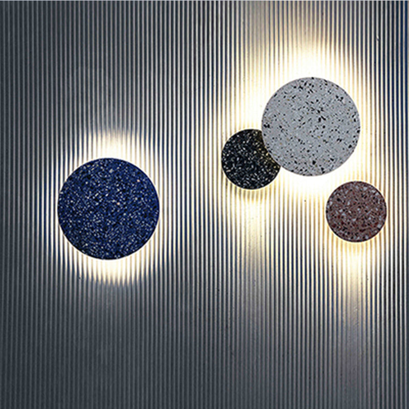Lisslune | Disc-shaped LED wall lamp Minimalist terrazzo bedroom wall light in Pink/Blue/Black, 7"/10" B