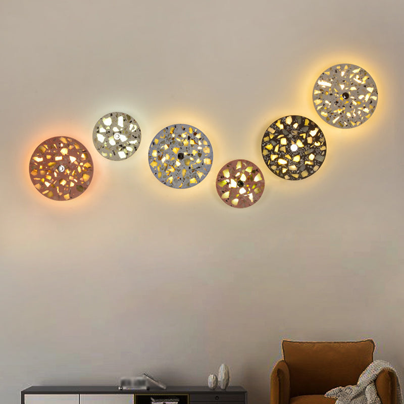 Lisslune | Terrazzo Disk LED Wall Light Art Deco Black/Red/Blue Flush Mount Wall Lamp for the Living Room