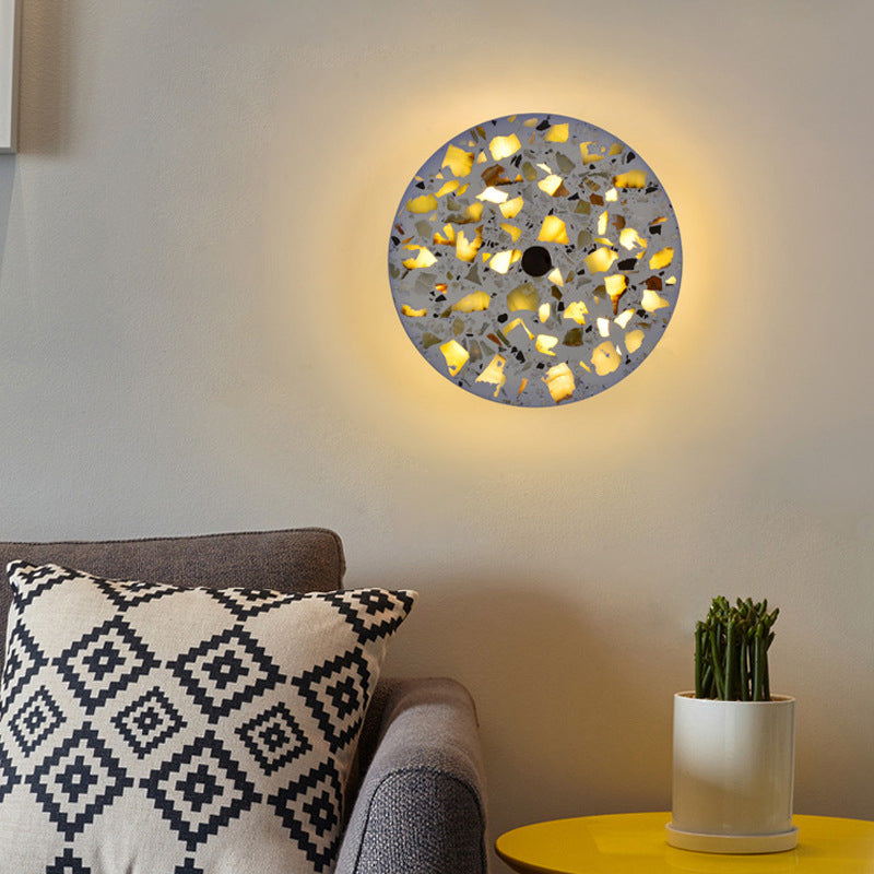 Lisslune | Terrazzo Disk LED Wall Light Art Deco Black/Red/Blue Flush Mount Wall Lamp for the Living Room