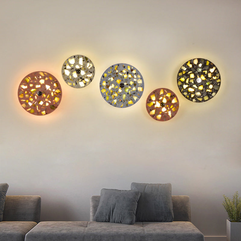 Lisslune | Terrazzo Disk LED Wall Light Art Deco Black/Red/Blue Flush Mount Wall Lamp for the Living Room